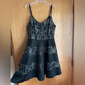 Annabella A Line Metallic Lace Overlay Dressy Dress Black and Gold Size M